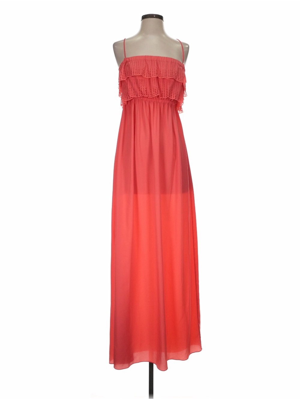 Susana Monaco Coral Eyelet Ruffle Strap Maxi Dress Size 6 EUC